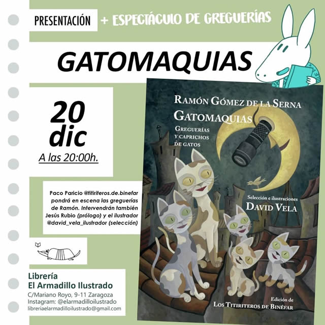 David Vela presenta el libro ilustrado 'Gatomaquias. Greguerías y caprichos de gato'